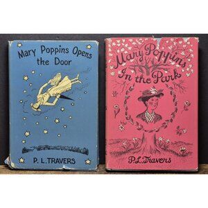 Mary Poppins Opens The Door & MP In The Park VTG Hardcover Books W/ Dust Jackets